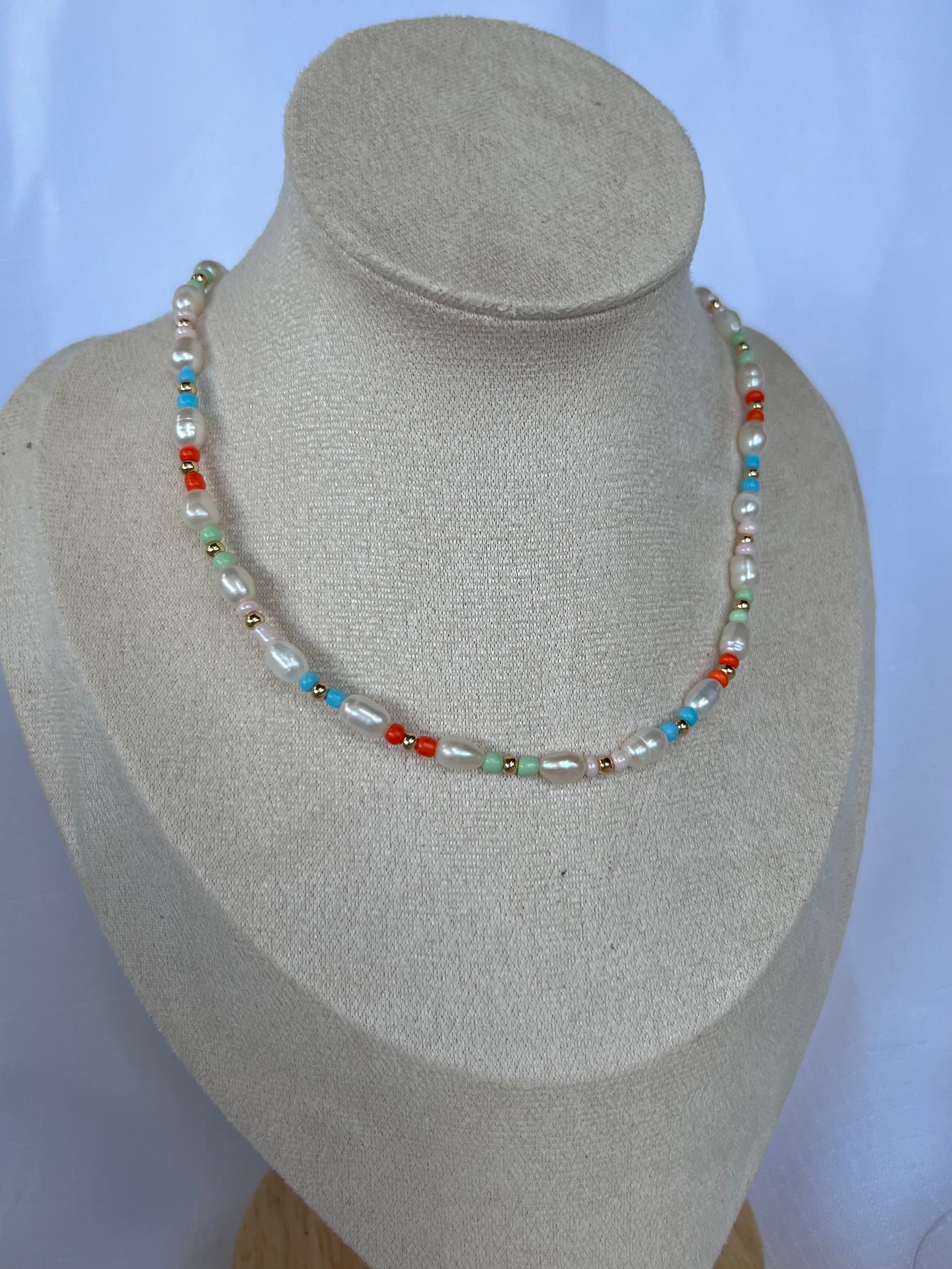 Sterling Silver Colourful Pearls Necklace (Gold/Silver)
