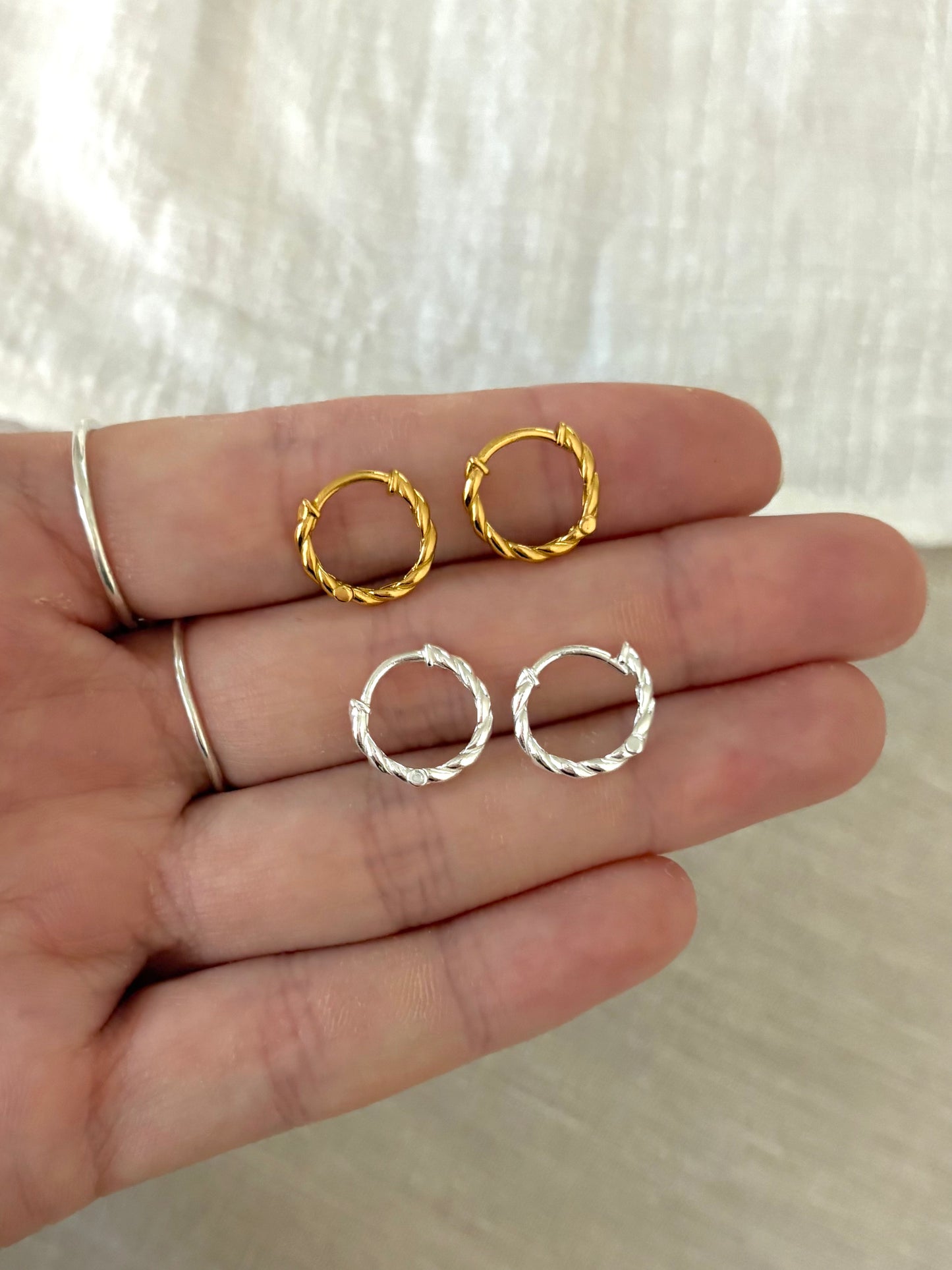 Sterling Silver Twist Hoops (Gold/Silver)
