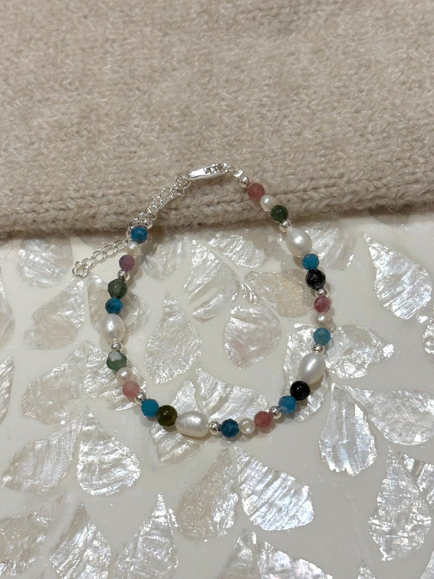 Sterling Silver Mixed Gemstone Bracelet (Gold/Silver)