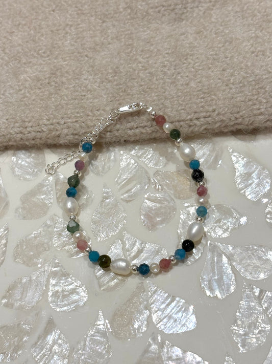 Sterling Silver Mixed Gemstone Bracelet (Gold/Silver)