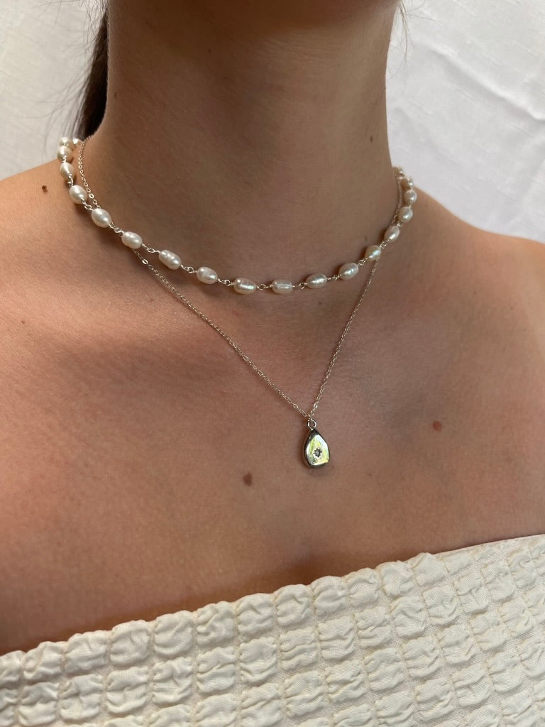 Sterling Silver Aria Pearl Necklace (Gold/Silver)