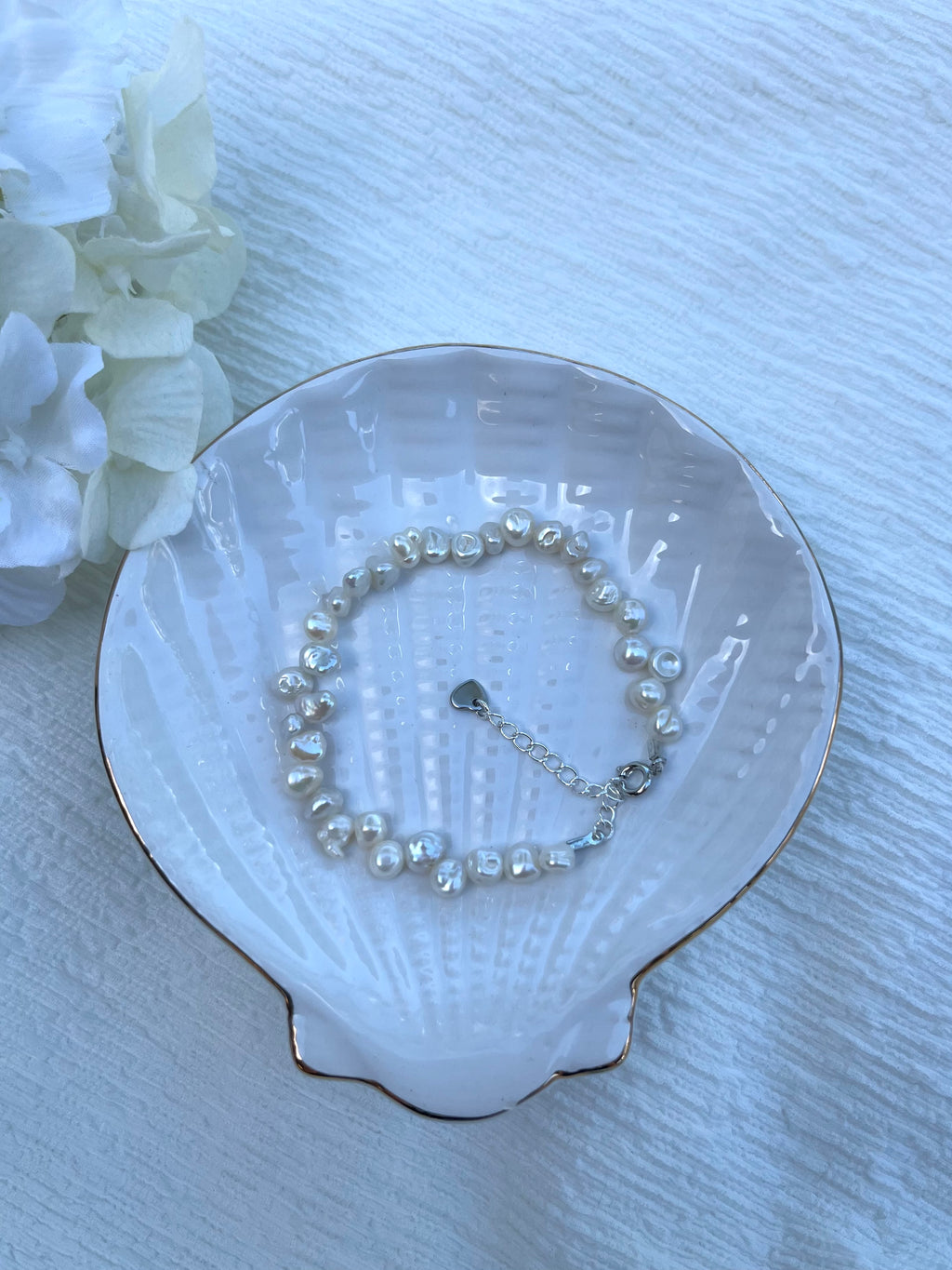Sterling Silver Irregular Pearl Bracelet (Gold/Silver)