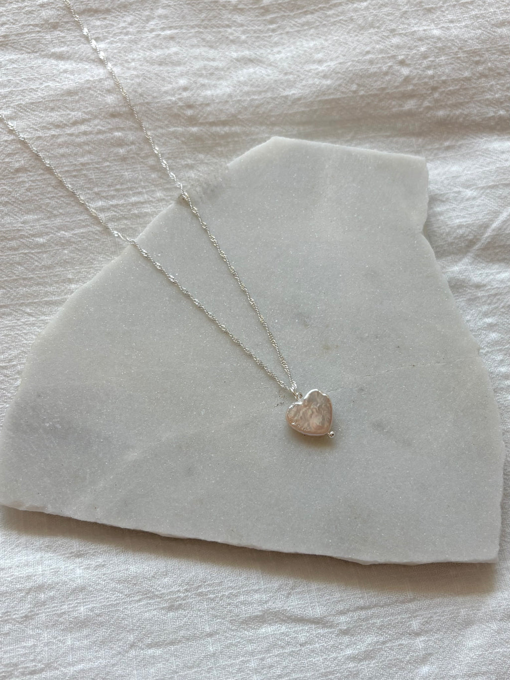 Sterling Silver Love Heart Pearl Necklace (Gold/Silver)