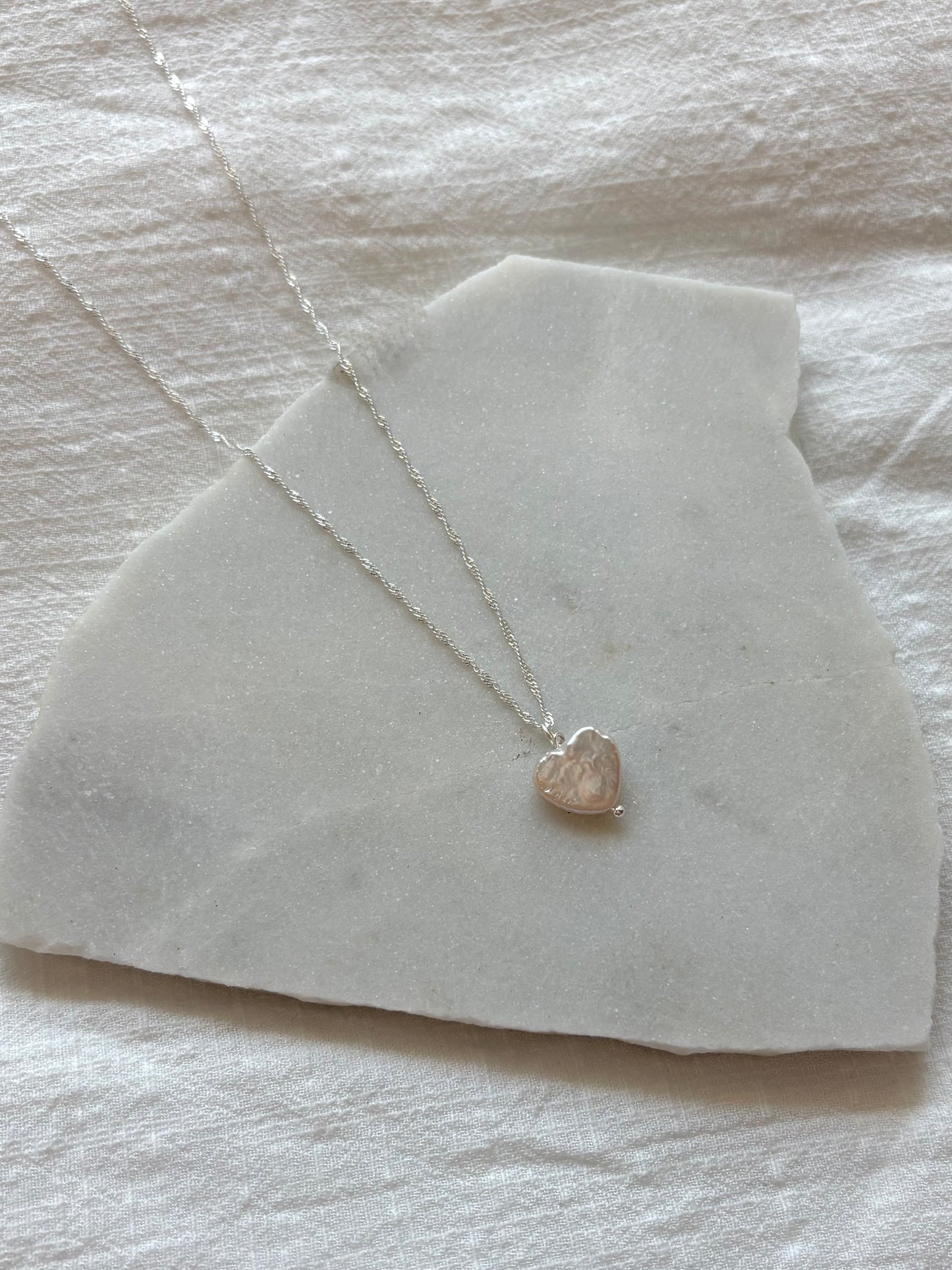 Sterling Silver Love Heart Pearl Necklace (Gold/Silver)