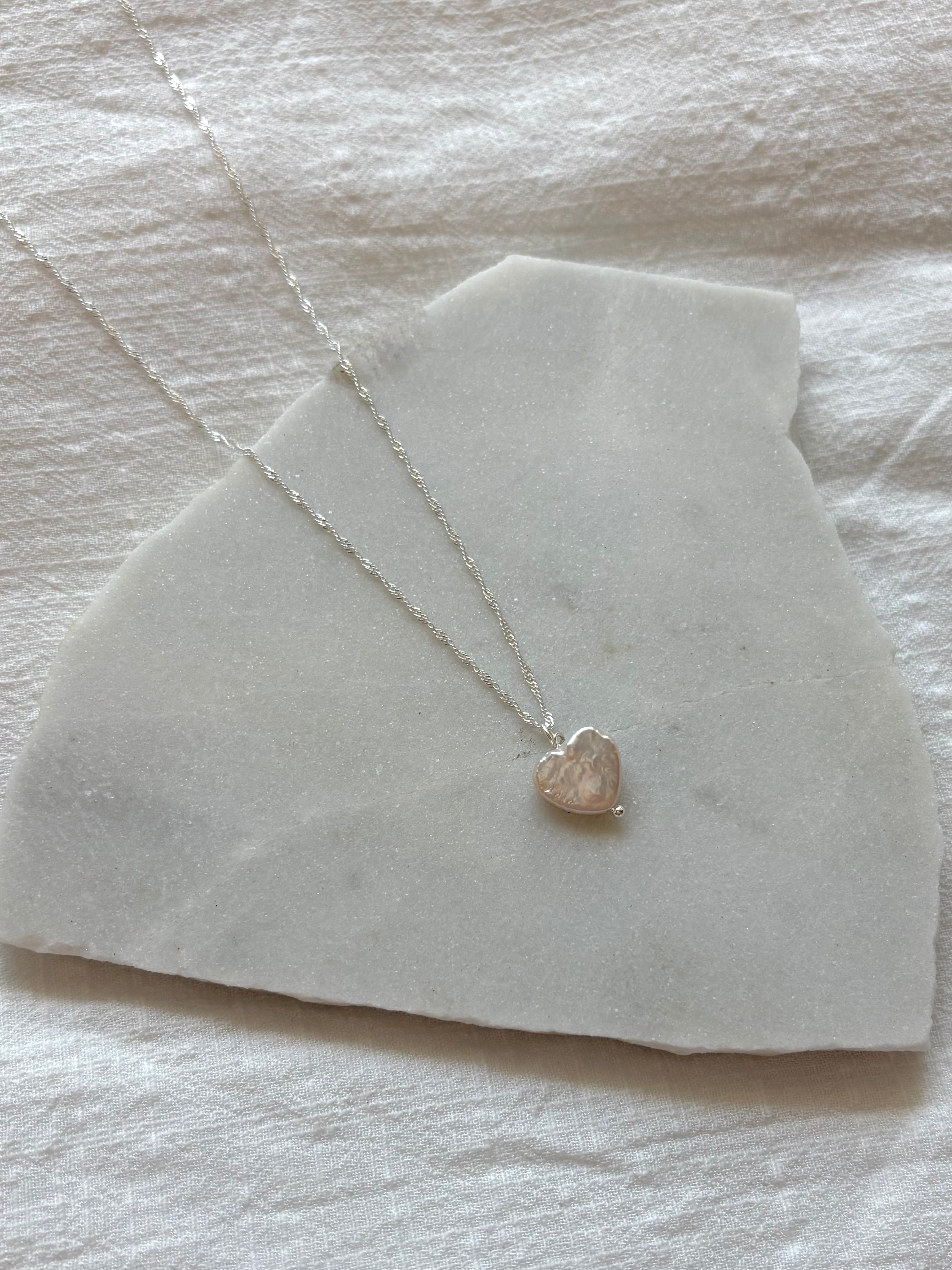 Sterling Silver Love Heart Pearl Necklace (Gold/Silver)