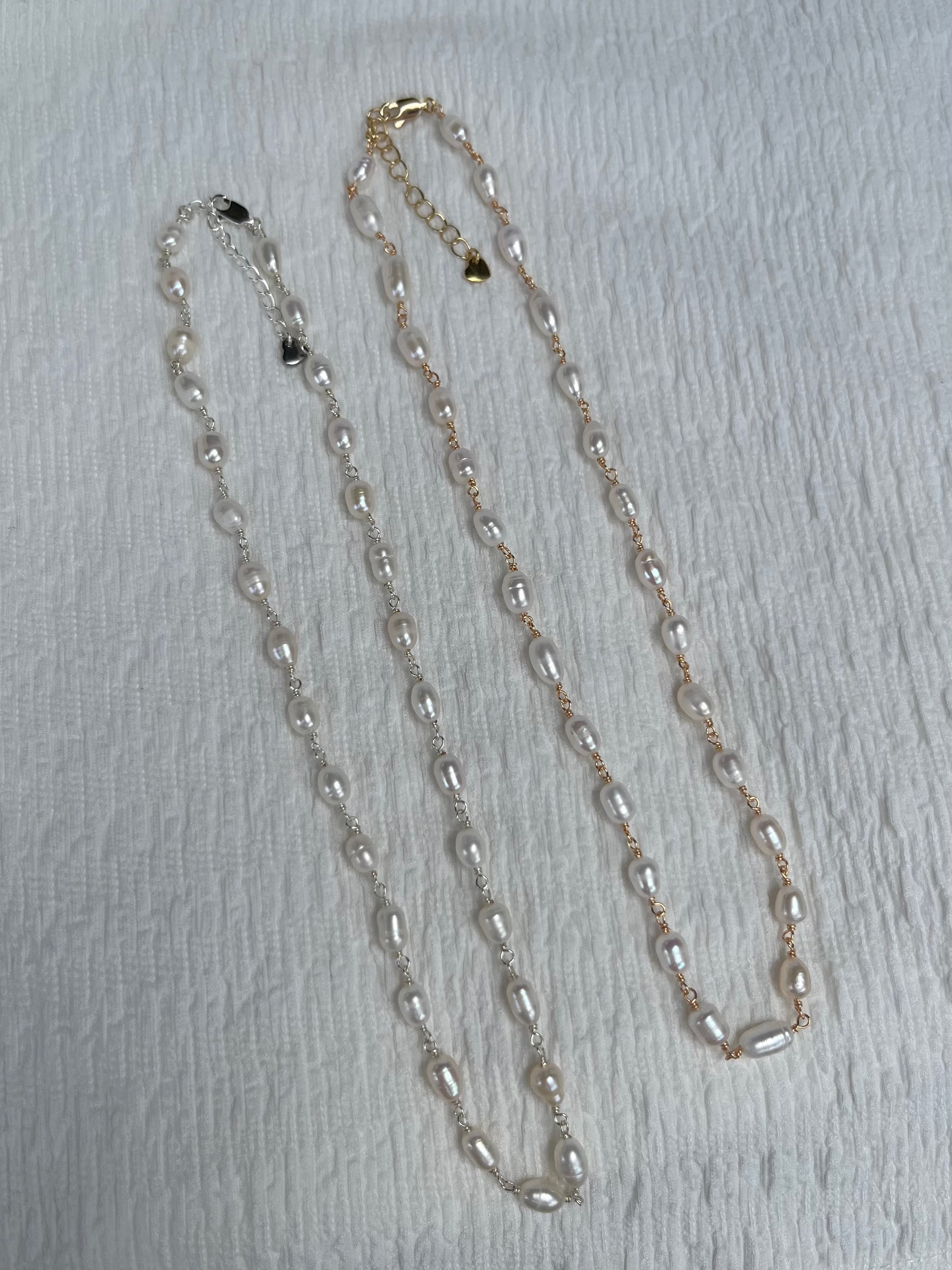 Sterling Silver Aria Pearl Necklace (Gold/Silver)