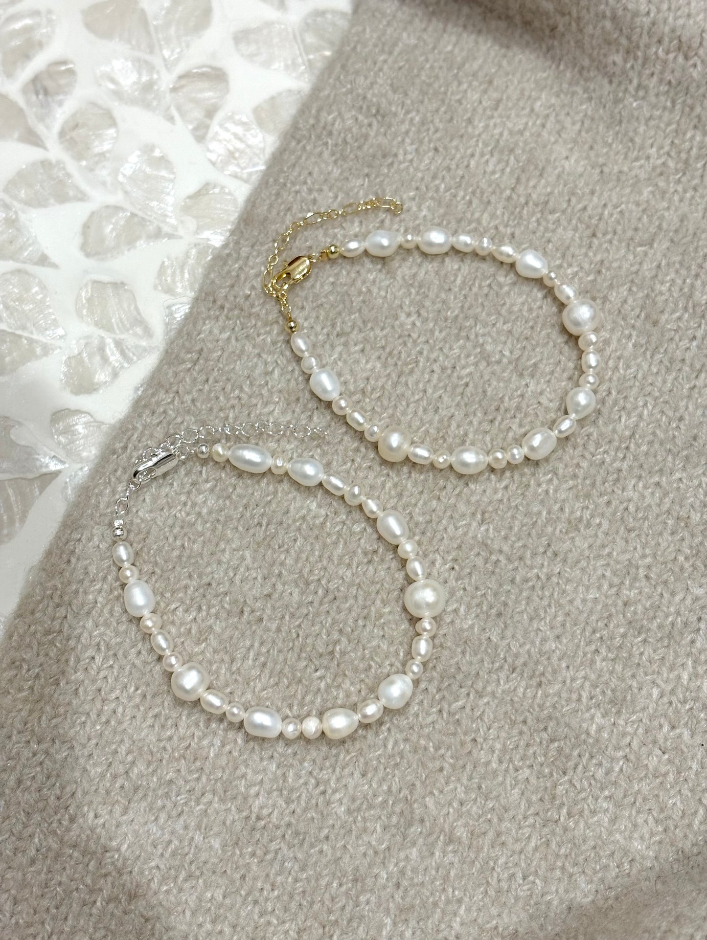 Sterling Silver Mixed Freshwater Pearl Bracelet (Gold/Silver)