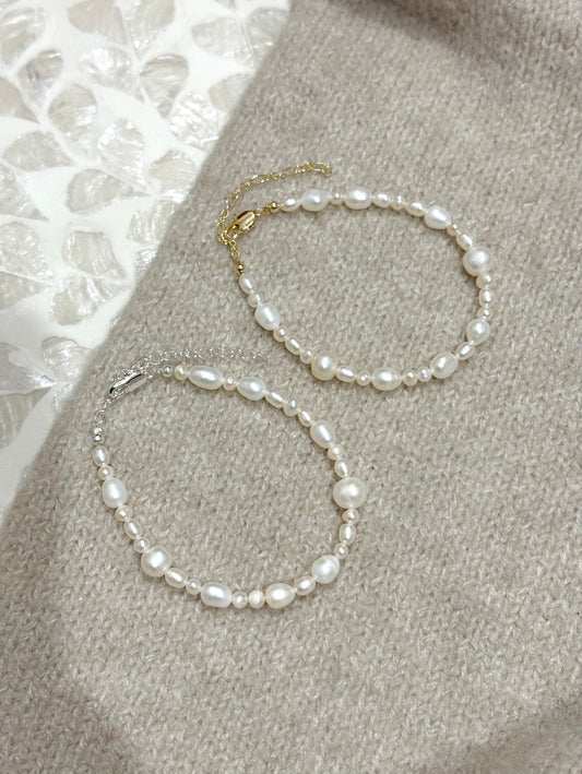 Sterling Silver Mixed Freshwater Pearl Bracelet (Gold/Silver)