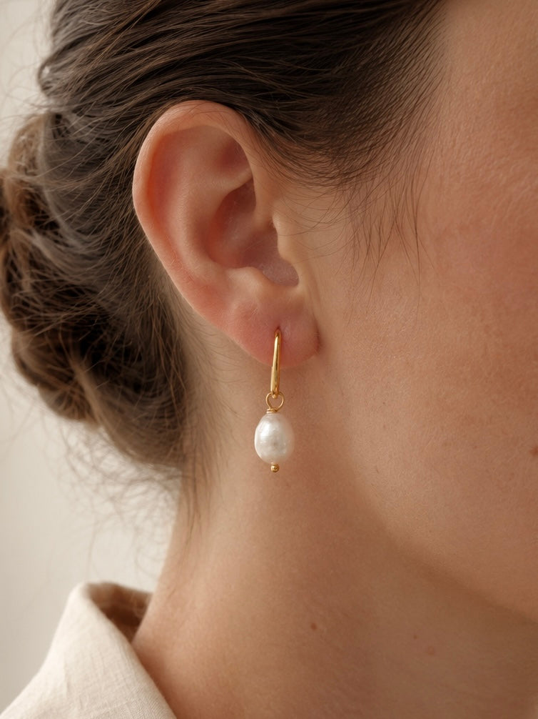 Sterling Silver Rectangle Pearl Hoops (Gold/Silver)