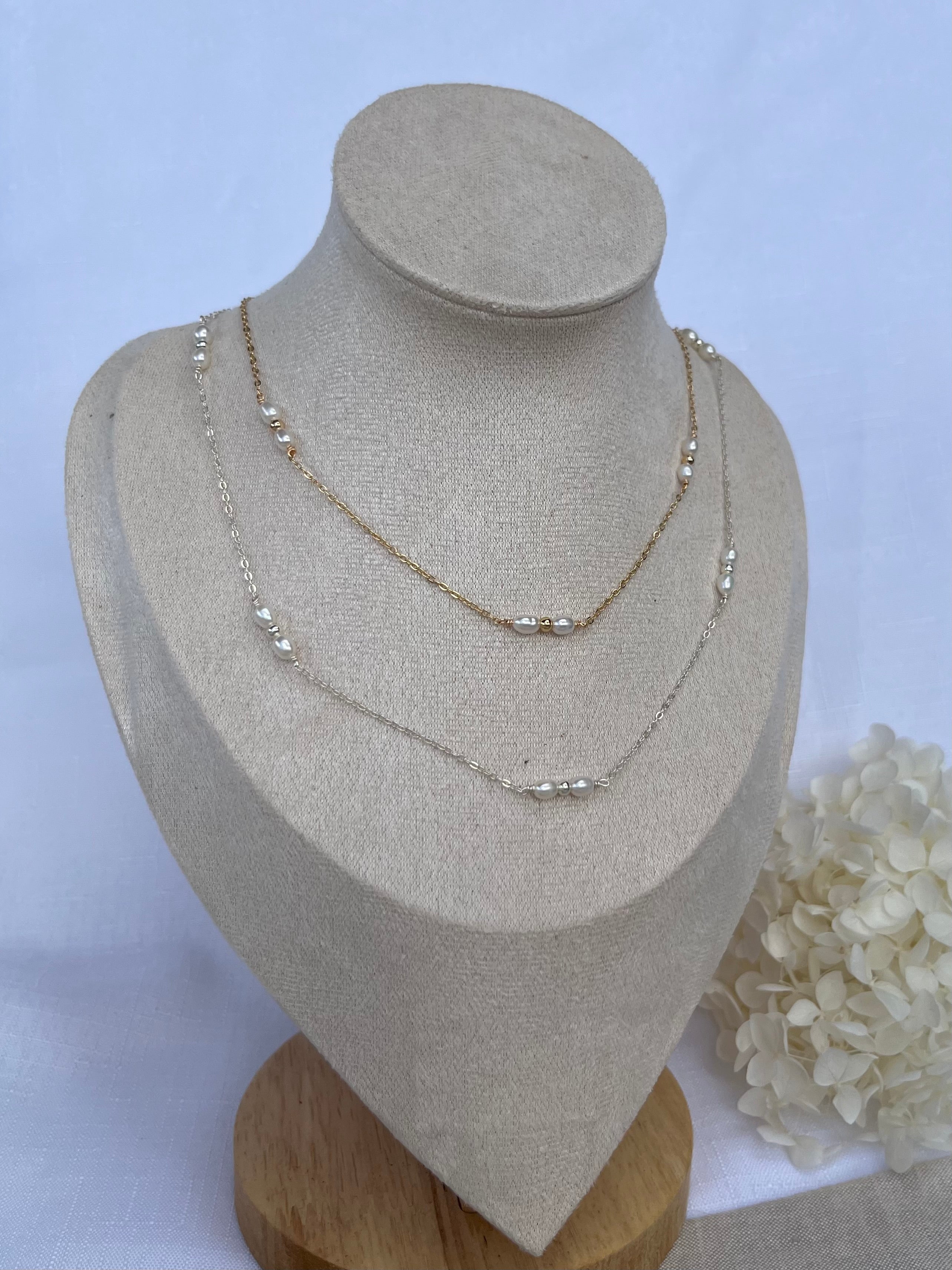 Sterling Silver Angela Pearl Necklace (Gold/Silver)