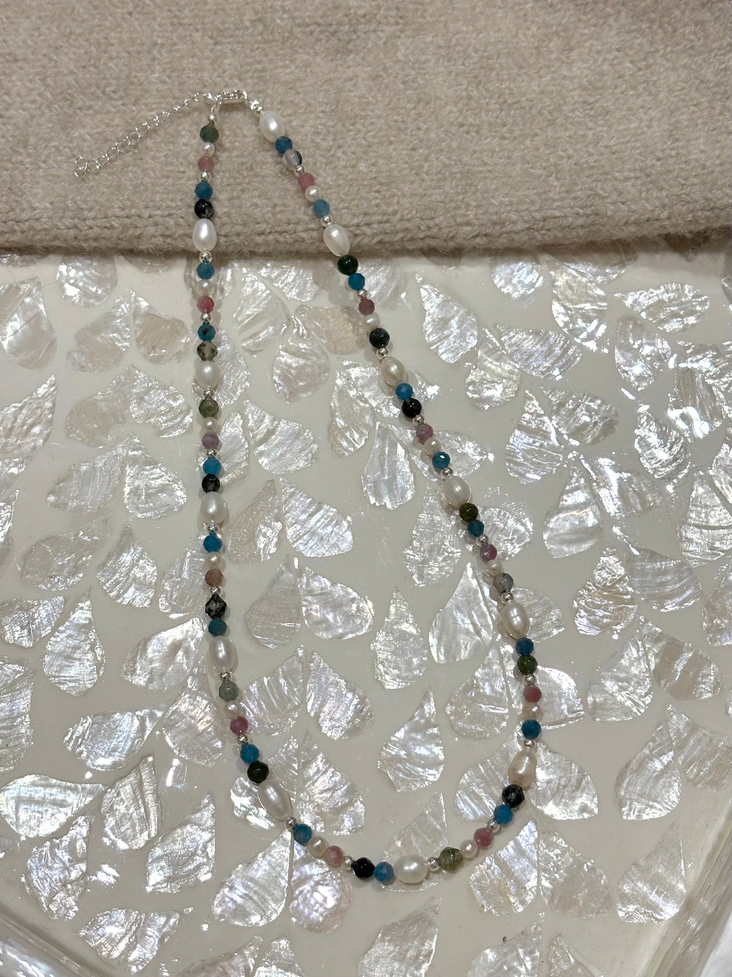 Sterling Silver Mixed Gemstone Necklace (Gold/Silver)