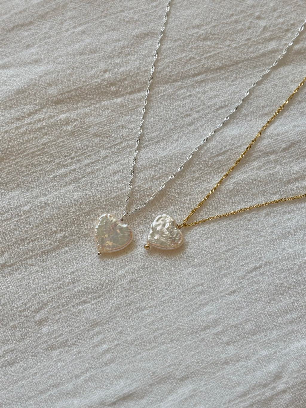 Sterling Silver Love Heart Pearl Necklace (Gold/Silver)
