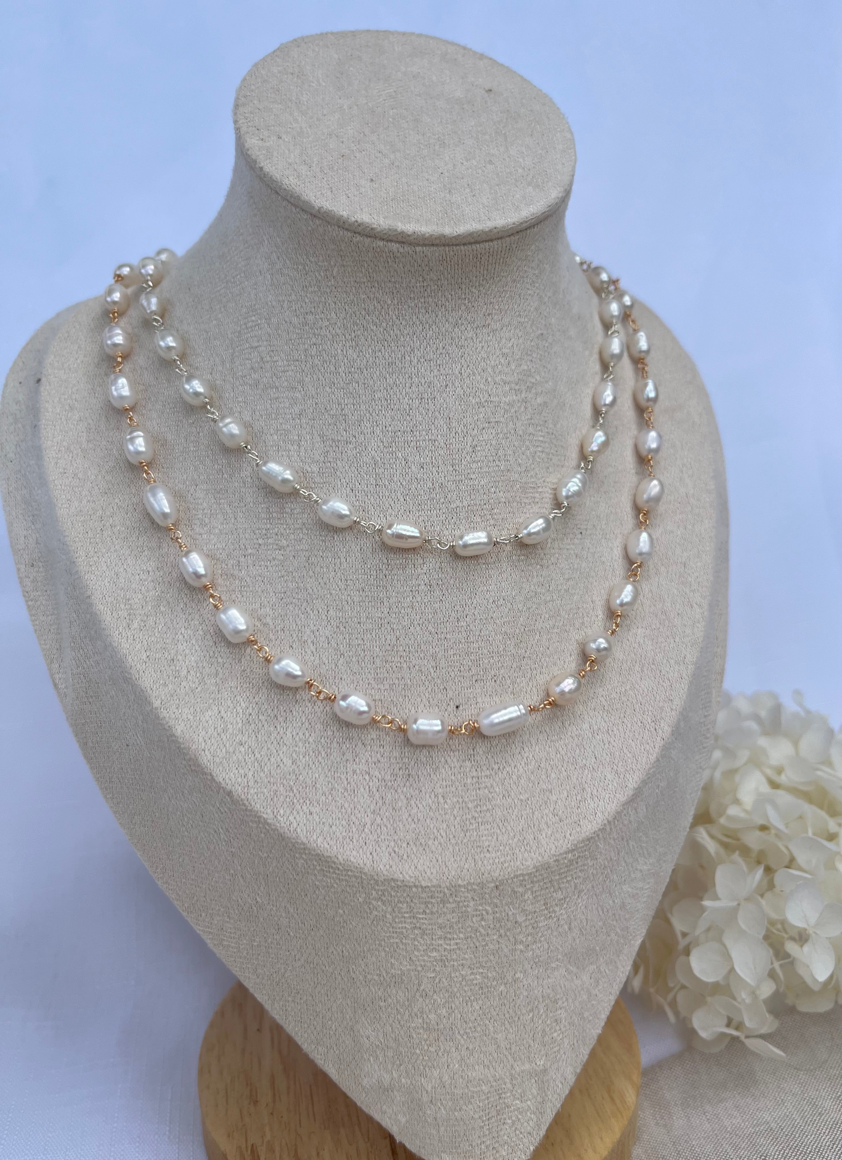 Sterling Silver Aria Pearl Necklace (Gold/Silver)