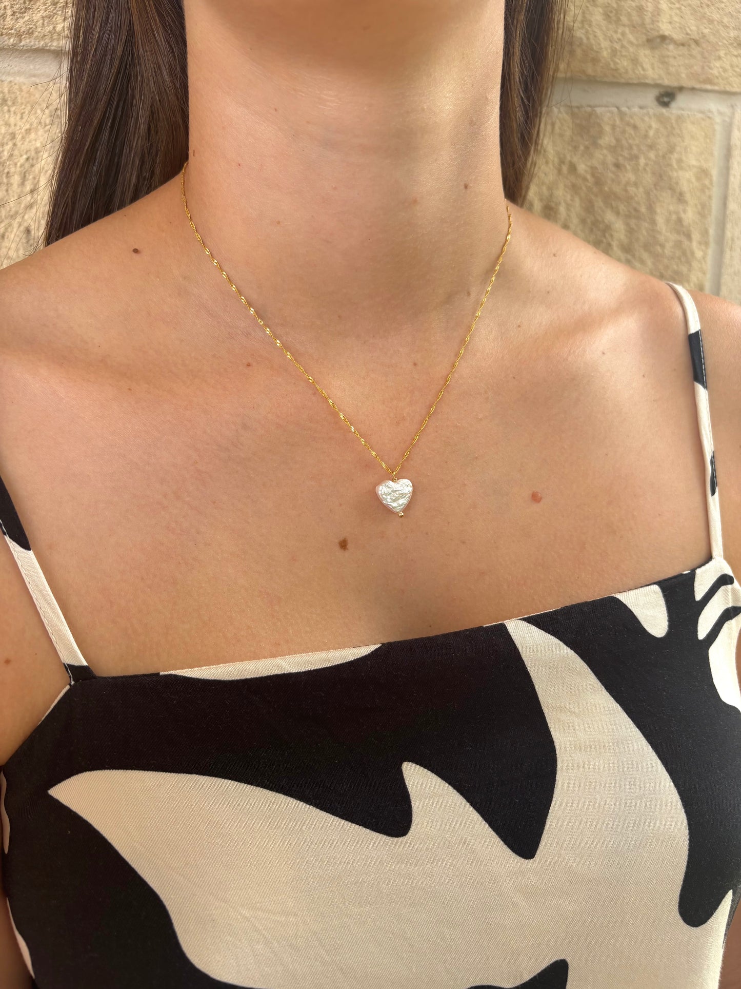 Sterling Silver Love Heart Pearl Necklace (Gold/Silver)