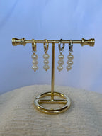 Sterling Silver Triple Pearl Huggies (Gold/Silver)