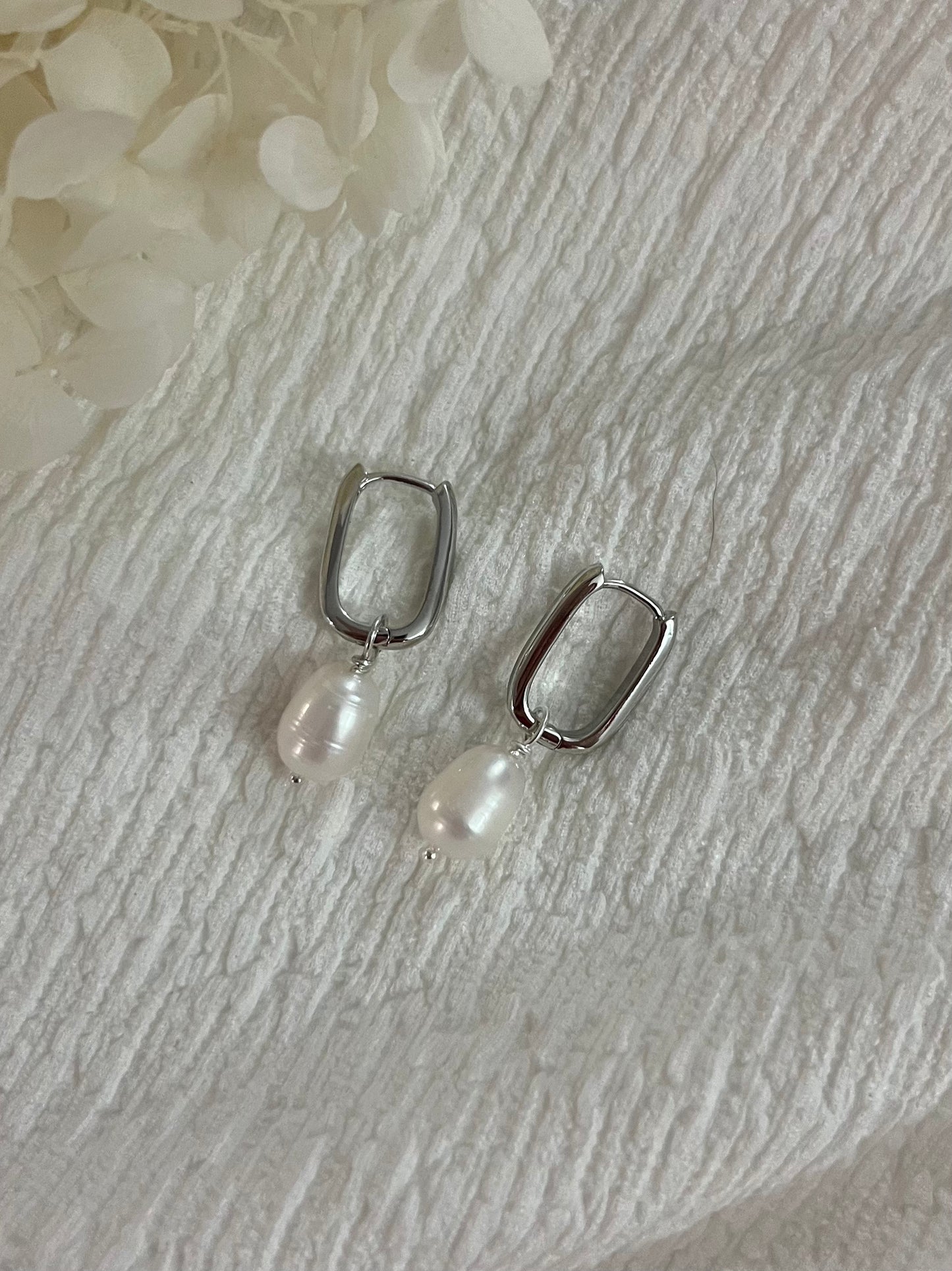 Rectangle Pearl Hoops