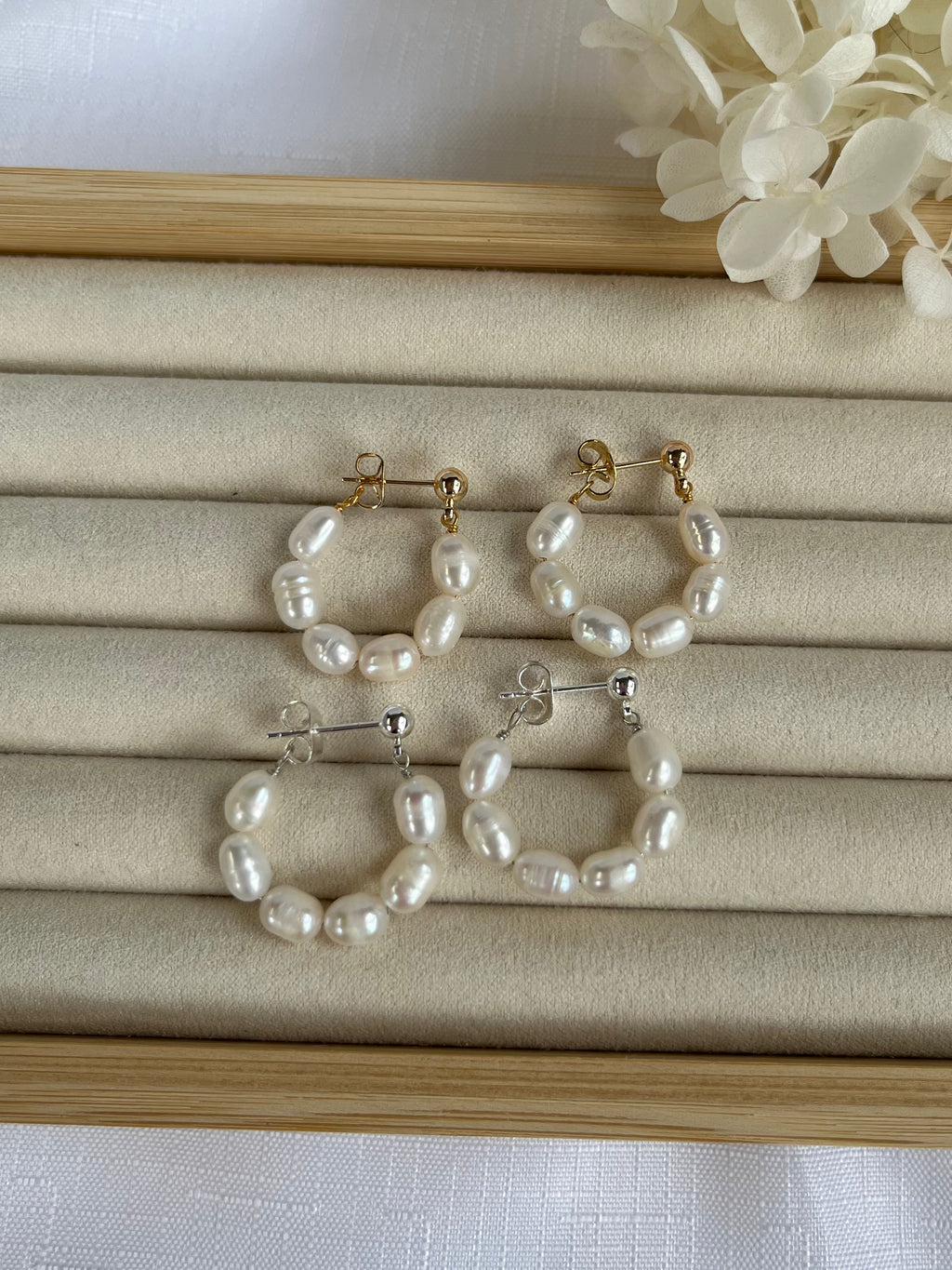 Sterling Silver Large Pearl Hoop Earrings (Gold/Silver)
