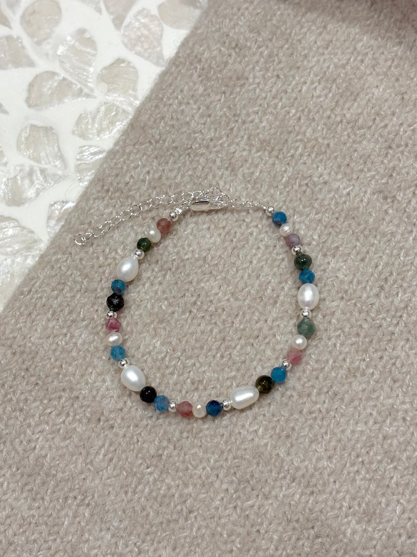 Sterling Silver Mixed Gemstone Bracelet (Gold/Silver)