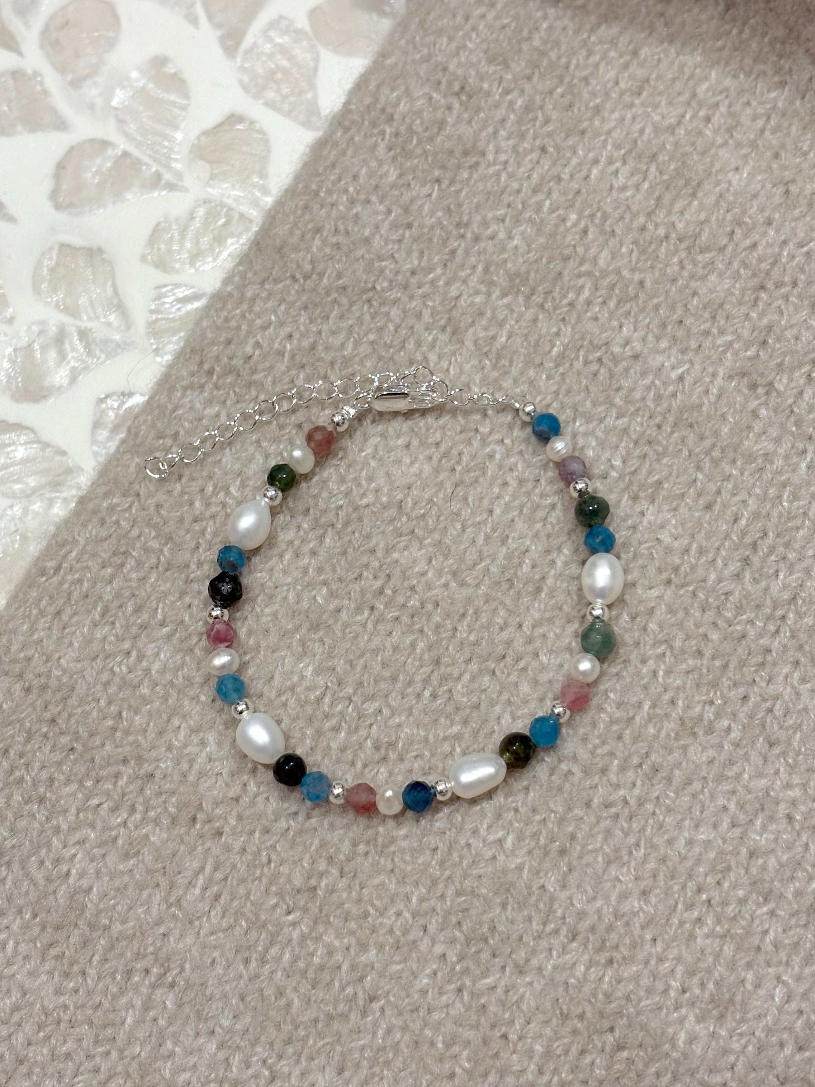 Sterling Silver Mixed Gemstone Bracelet (Gold/Silver)