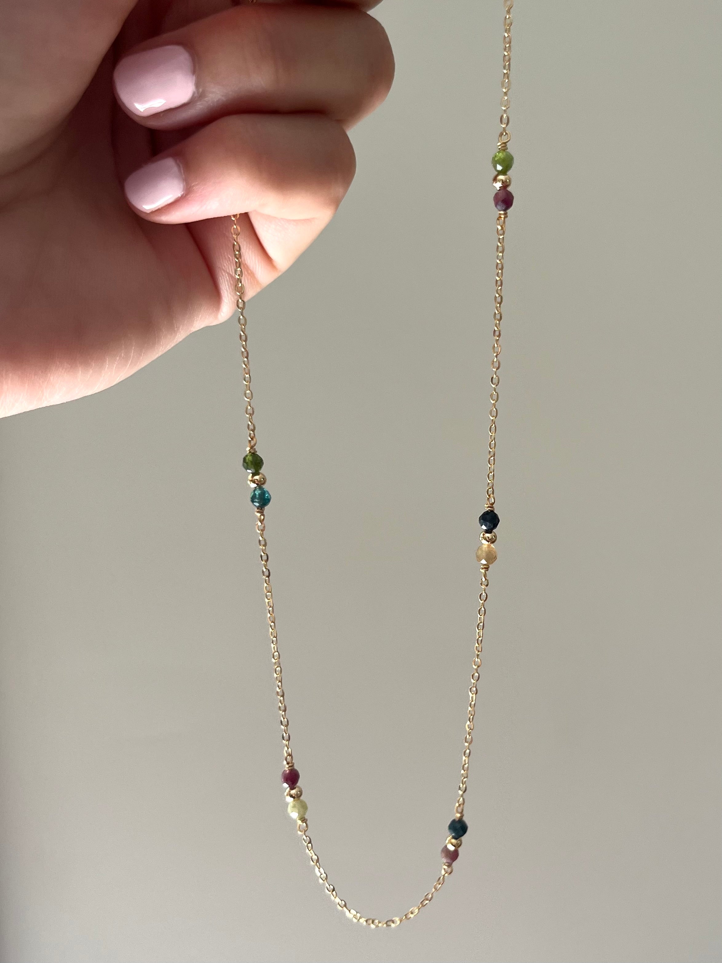 Sterling Silver Tourmaline Chain Necklace (Gold/Silver)