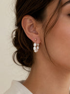 Sterling Silver Large Pearl Hoop Earrings (Gold/Silver)