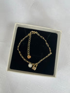 Gold Lock & Pearl Bracelet