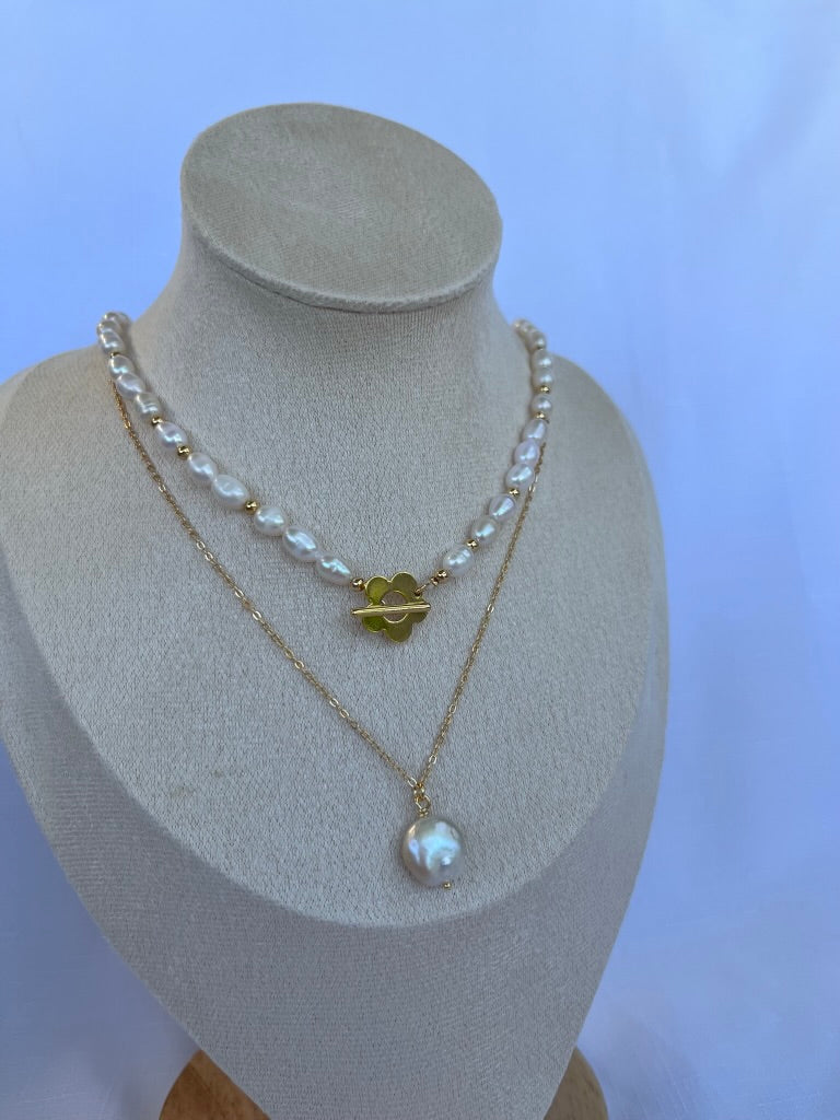 Gold Vermeil Flower and Pearl Necklace