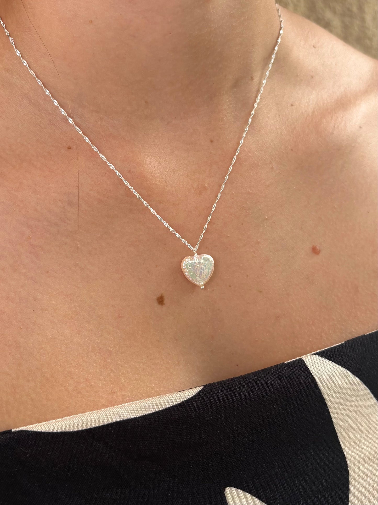 Sterling Silver Love Heart Pearl Necklace (Gold/Silver)