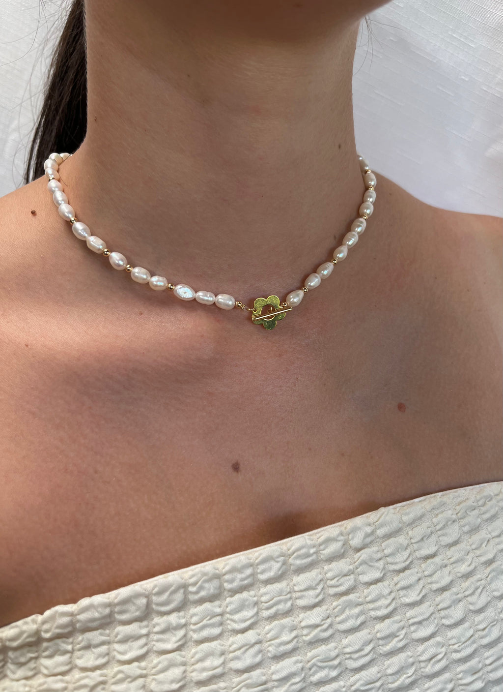 Gold Vermeil Flower and Pearl Necklace