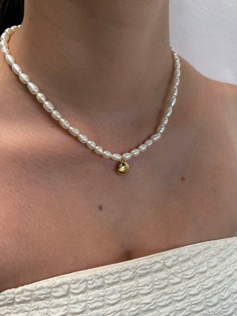 Sterling Silver Seashell and Pearl Necklace (Gold/Silver)