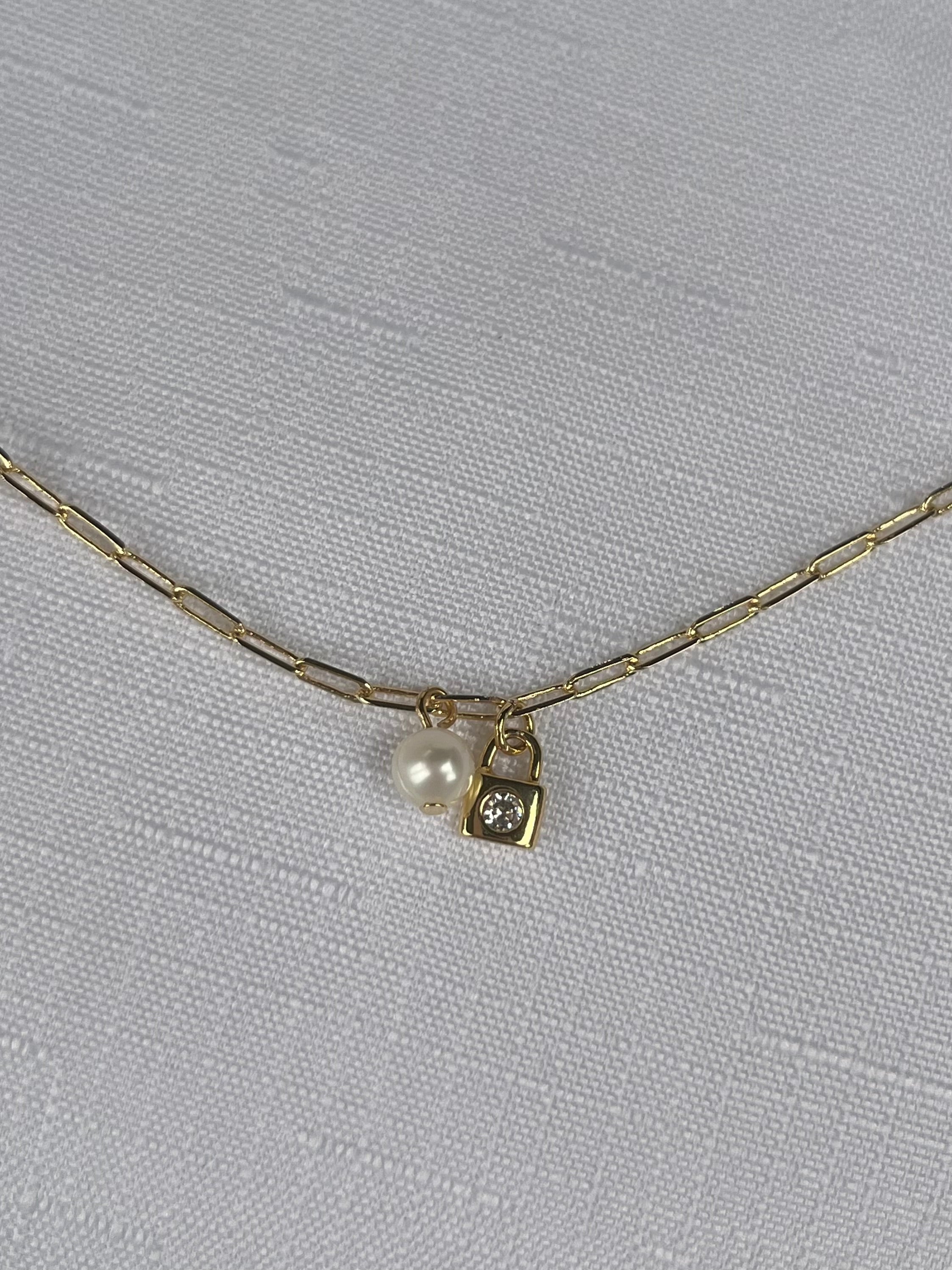 Gold Lock & Pearl Bracelet