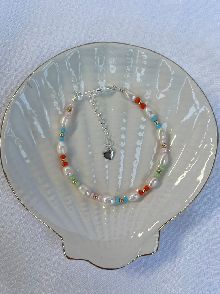 Sterling Silver Colourful Pearls Bracelet (Gold/Silver)