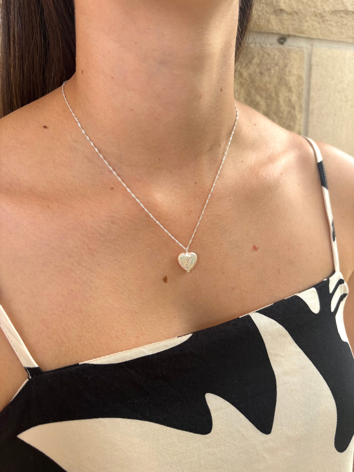 Sterling Silver Love Heart Pearl Necklace (Gold/Silver)