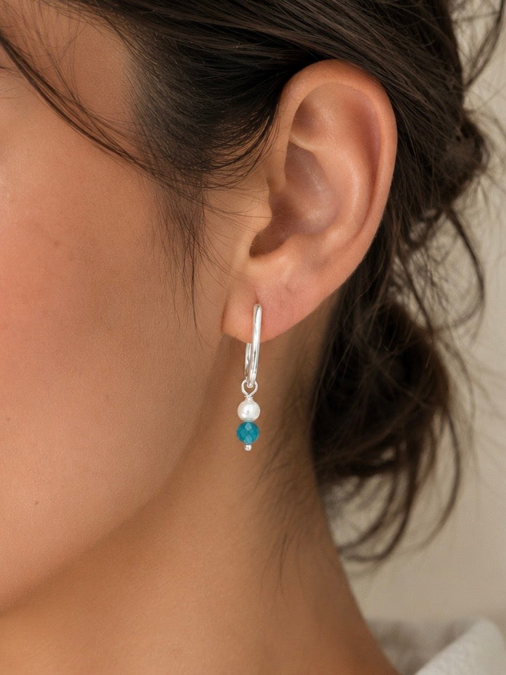 Sterling Silver Mixed Gemstone and Pearl Earrings (Gold/Silver)