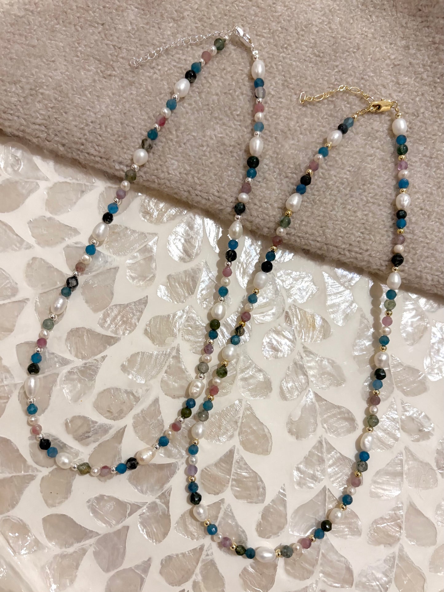 Sterling Silver Mixed Gemstone Necklace (Gold/Silver)