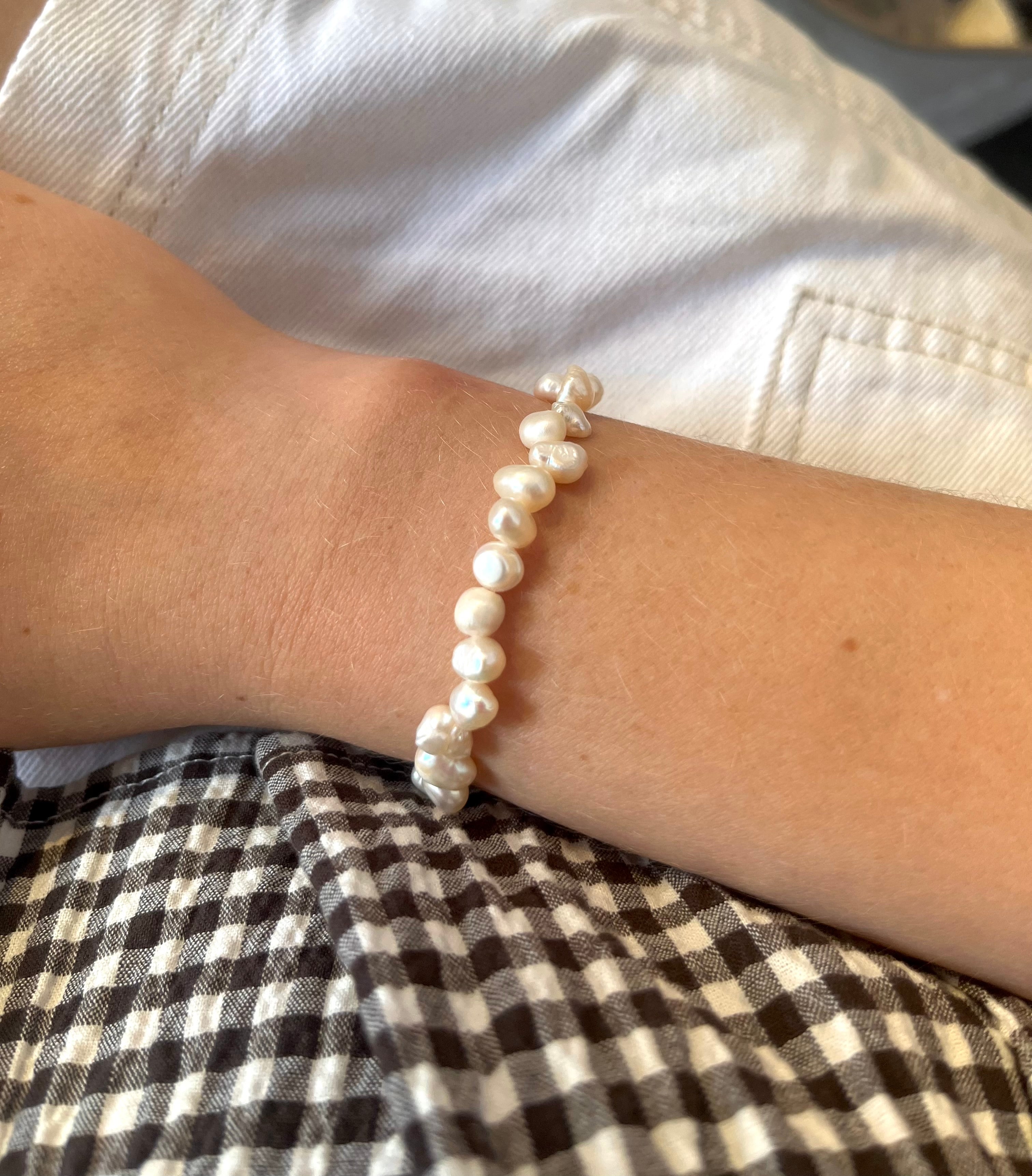 Sterling Silver Irregular Pearl Bracelet (Gold/Silver)