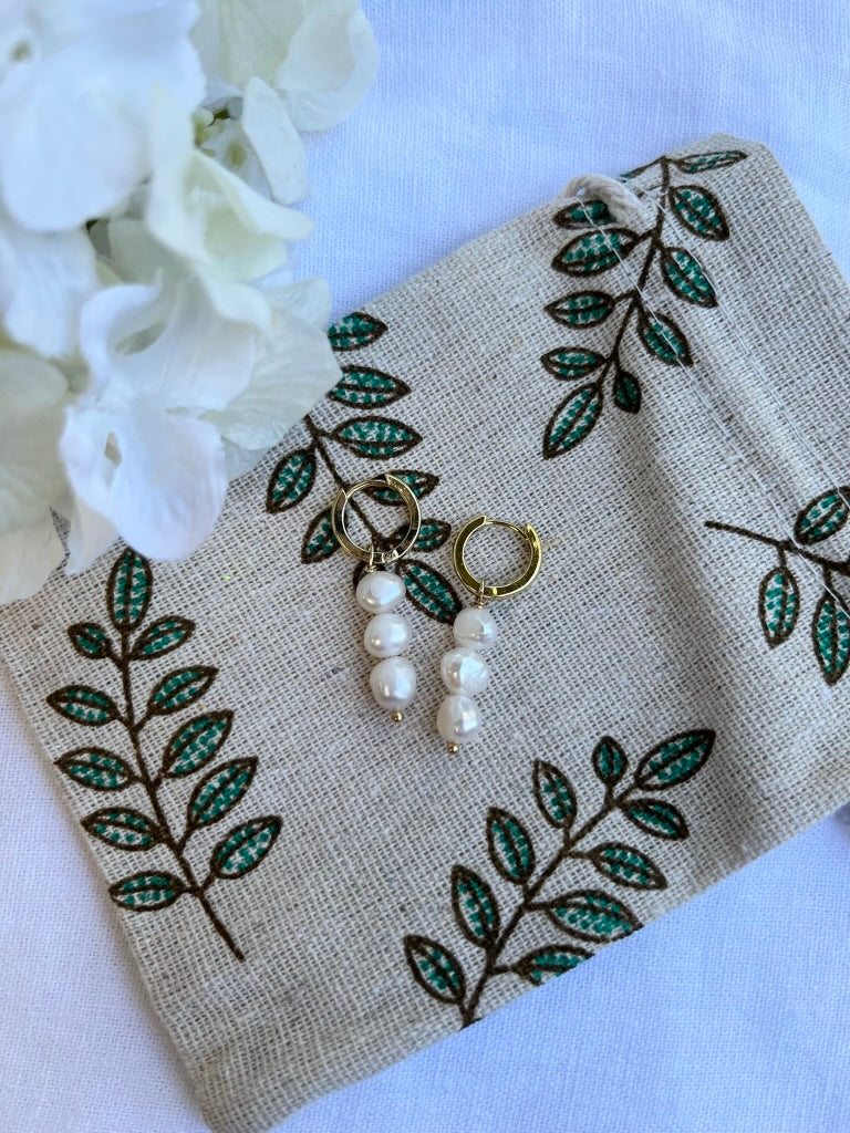 Sterling Silver Triple Pearl Huggies (Gold/Silver)