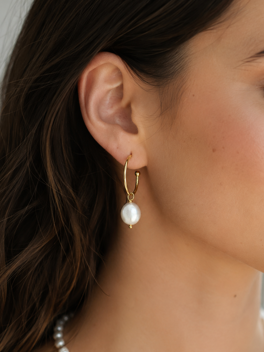 Sterling Silver Coin Pearl Hoops (Gold/Silver)