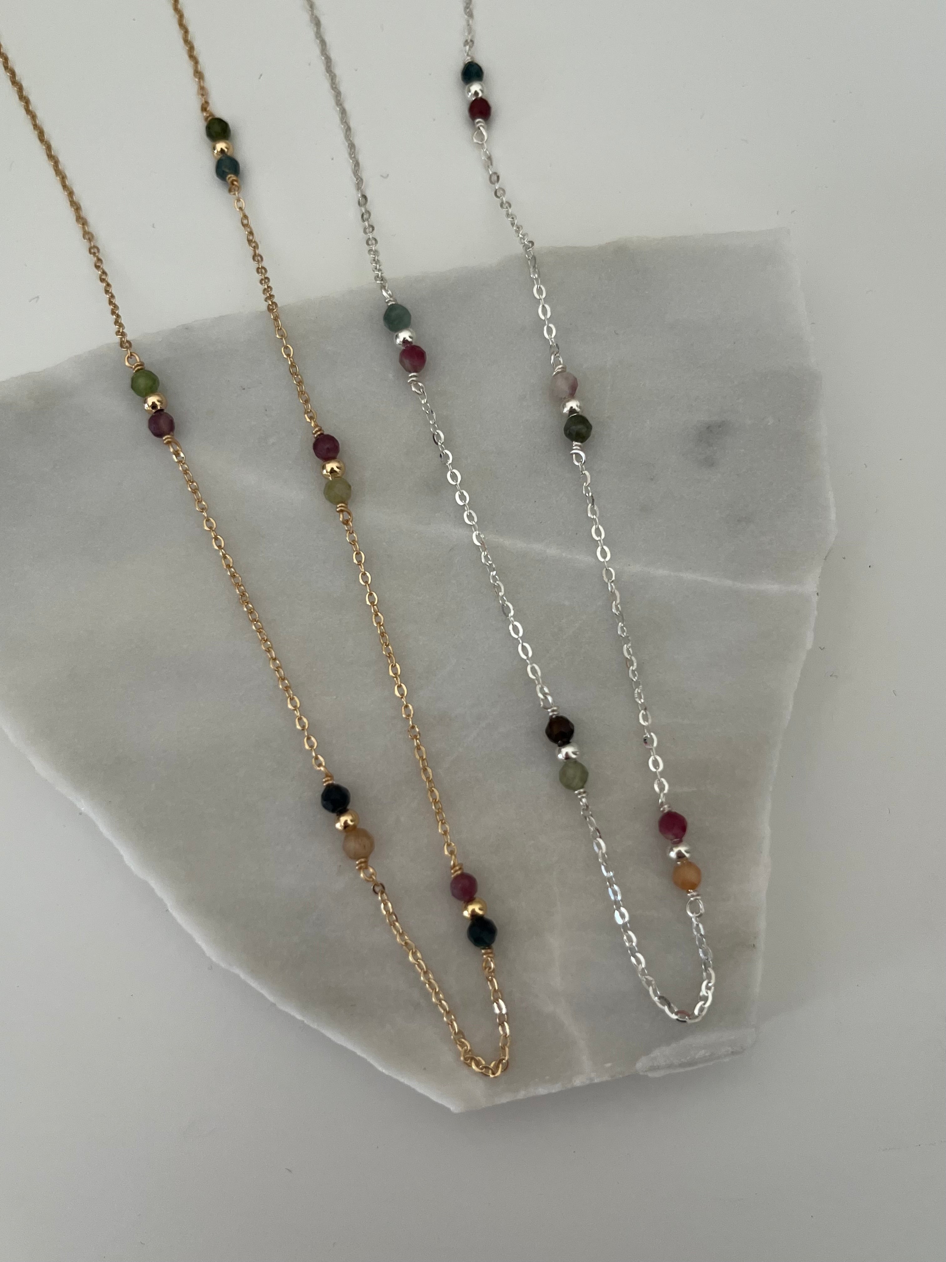 Sterling Silver Tourmaline Chain Necklace (Gold/Silver)
