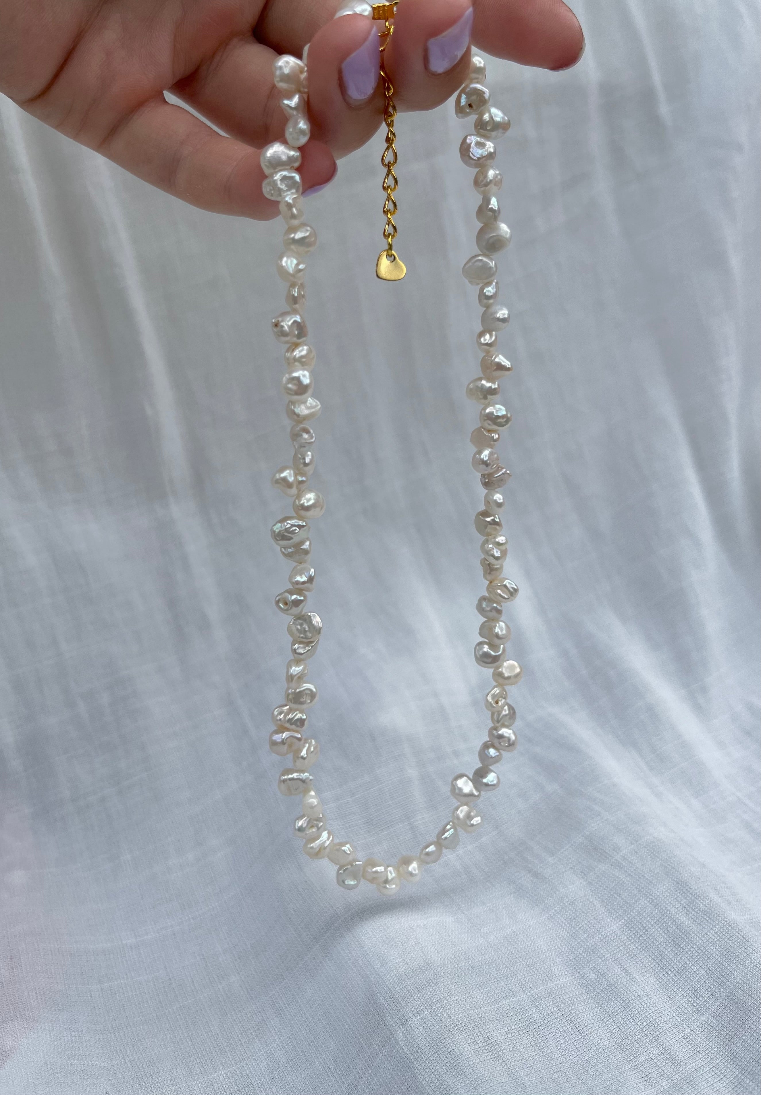 Sterling Silver Irregular Pearl Necklace (Gold/Silver)