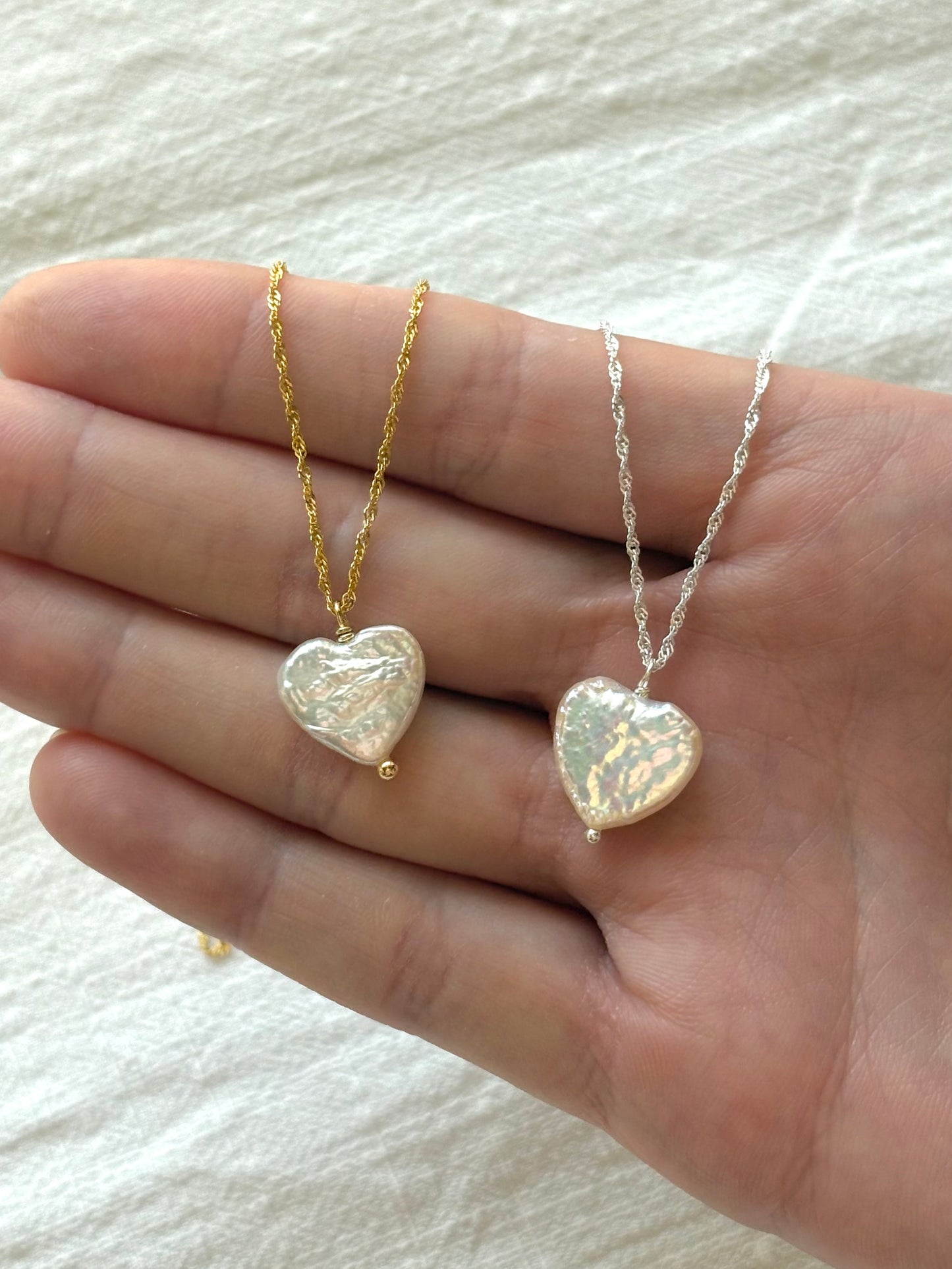 Sterling Silver Love Heart Pearl Necklace (Gold/Silver)