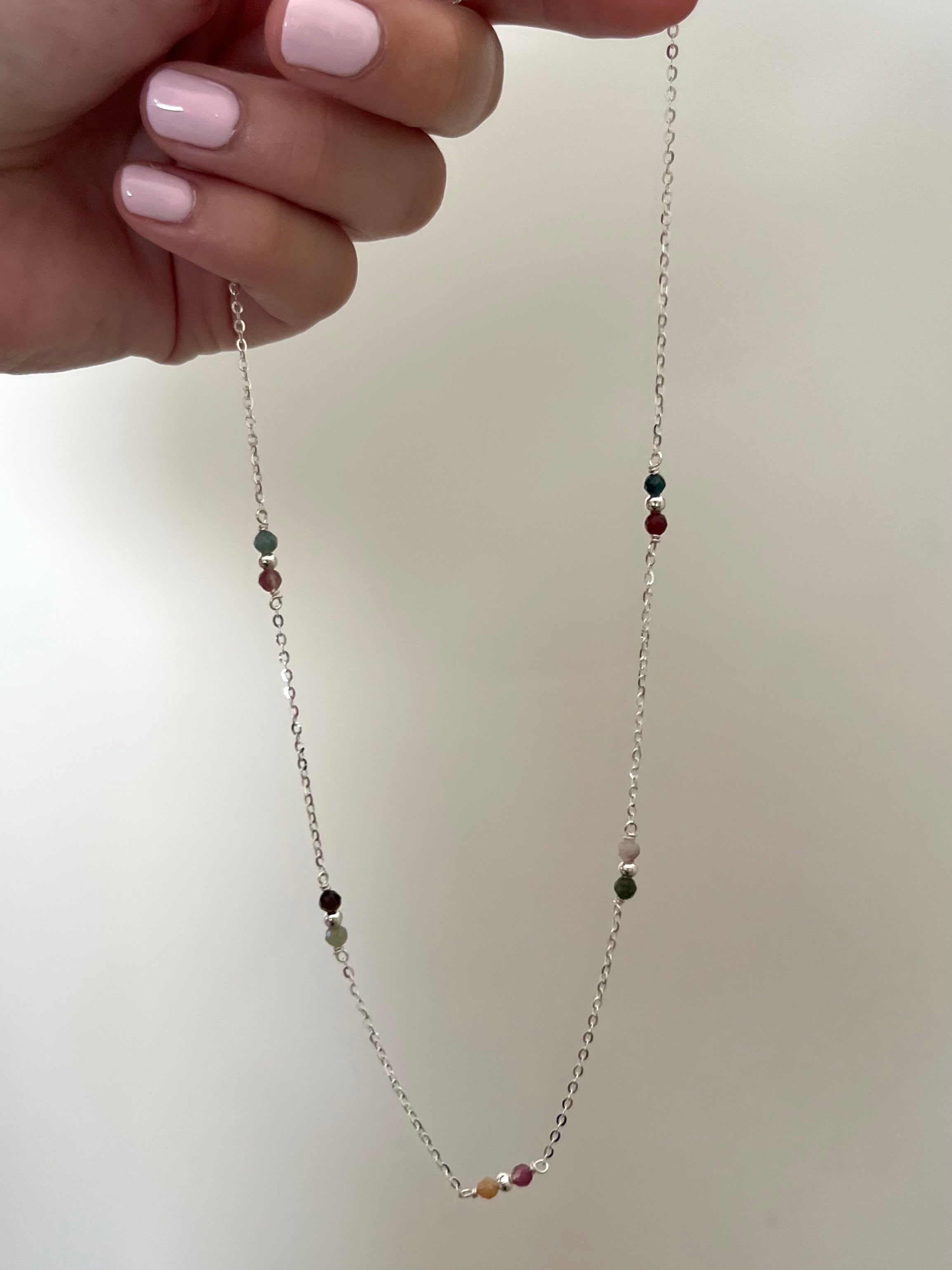 Sterling Silver Tourmaline Chain Necklace (Gold/Silver)