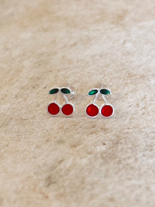 Sterling Silver Cherry Studs