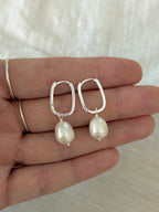 Sterling Silver Rectangle Pearl Hoops (Gold/Silver)
