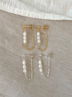 Sterling Silver Amalia Pearl Chain Earrings