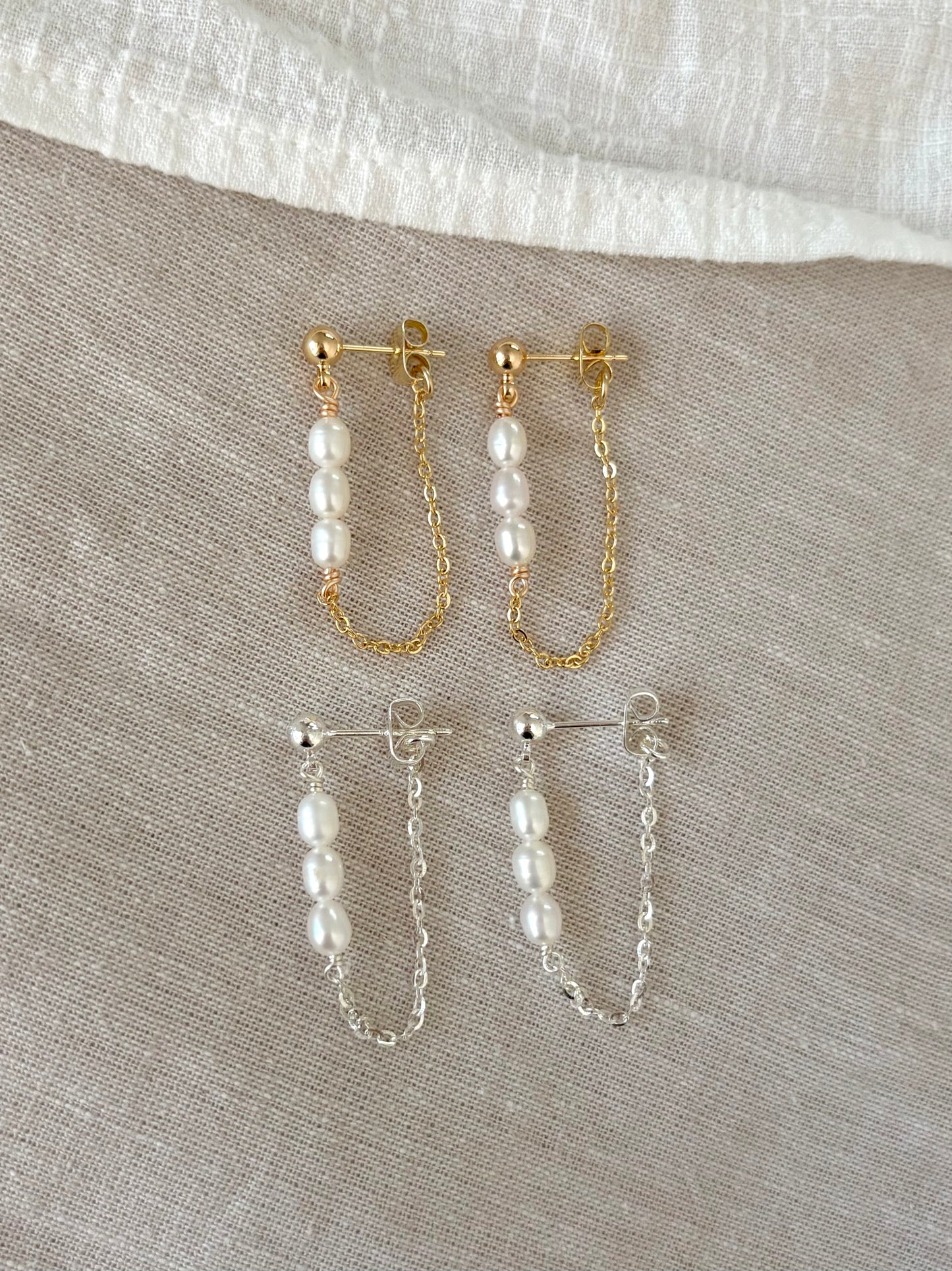 Sterling Silver Amalia Pearl Chain Earrings