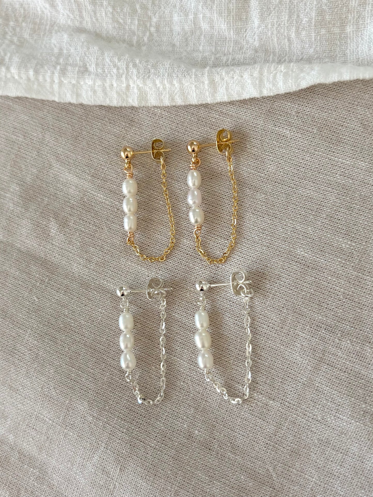 Sterling Silver Amalia Pearl Chain Earrings