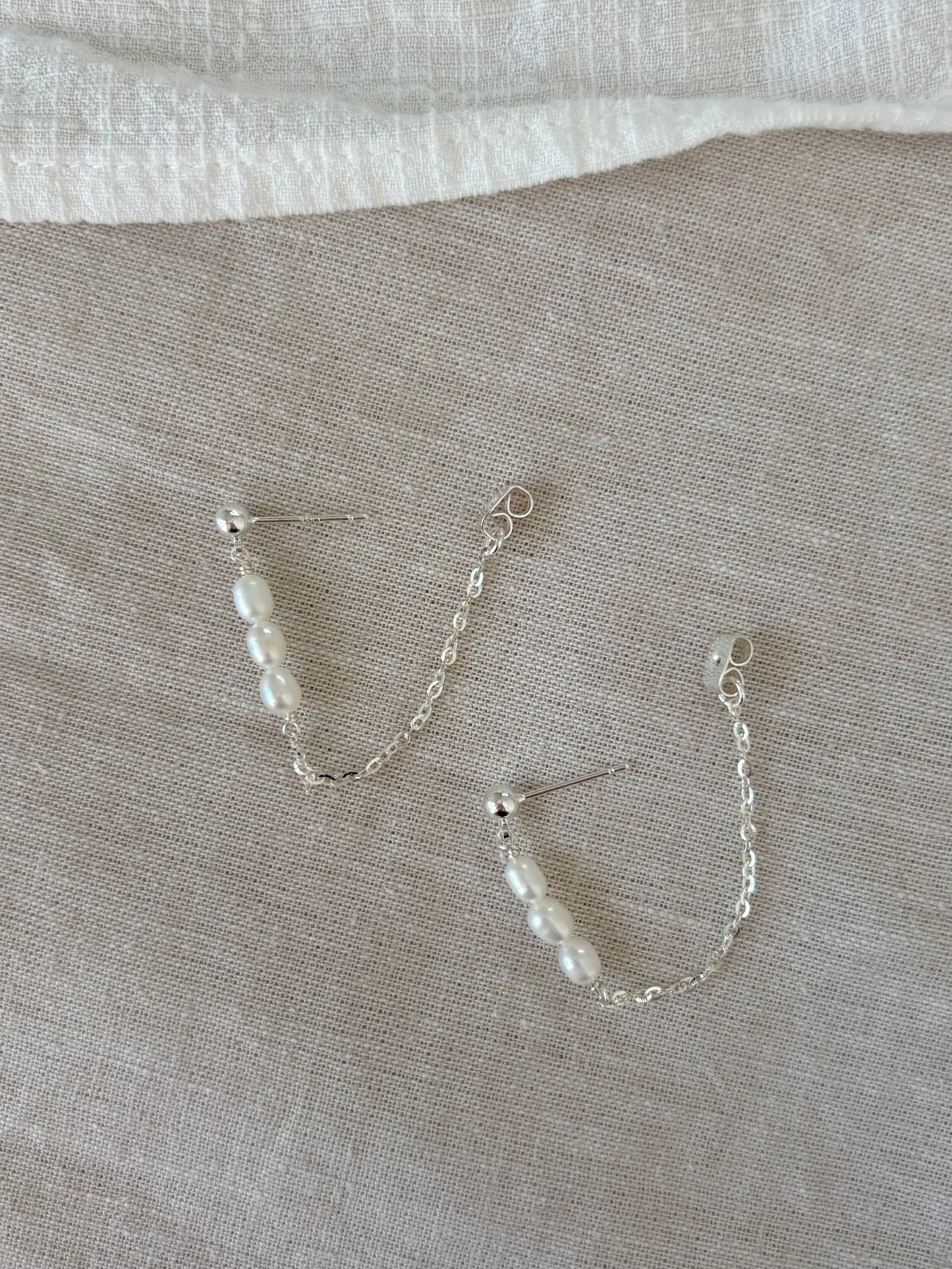 Sterling Silver Amalia Pearl Chain Earrings
