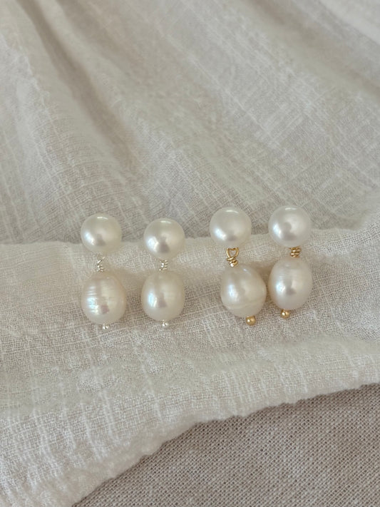 Sterling Silver Avery Pearl Earrings (Gold/Silver)