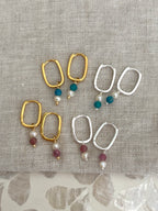 Sterling Silver Mixed Gemstone and Pearl Earrings (Gold/Silver)